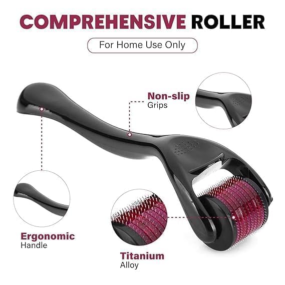 Derma Roller for Hair Growth and Facial Skin-Stimulates Hair Follicles & Reduces | Improves Scalp Health | 0.5mm Size | 540 Titanium Needles (Facial Roller/hair Roller)