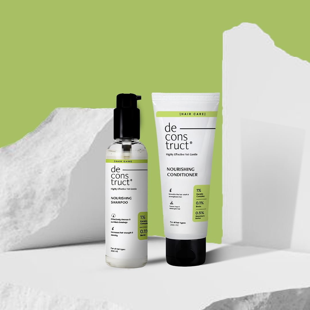 Deconstruct Nourishing Shampoo & Conditioner Duo | With Keratin, Biotin & Murumuru Butter | Removes Excess Oil & Reduces Frizziness | Smoothens & Strengthens Hair | For Men & Women | 200ml + 200g