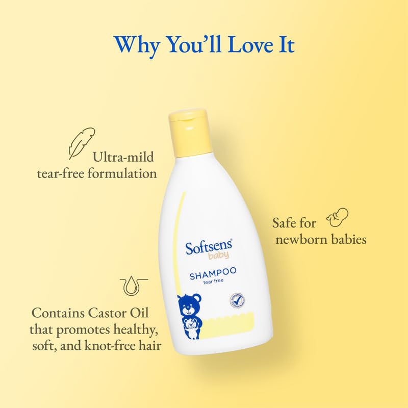 Softsens Baby TEAR FREE Shampoo | Mild, Hypoallergenic , Paraben & Sufate Free (200ml x Pack of 3)