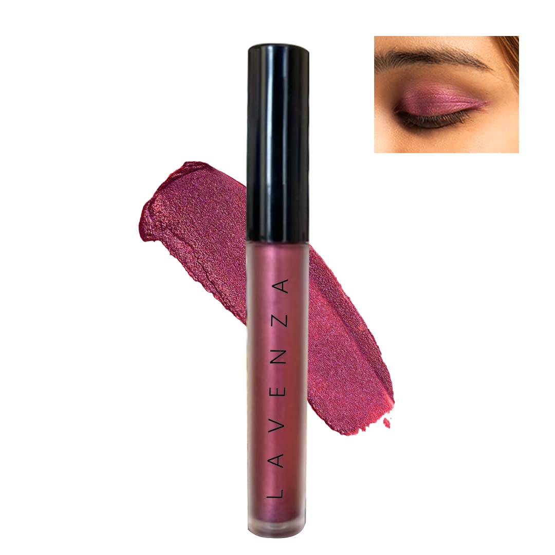 Lavenza Color Pop Berry Plum - Vegan Liquid Metallic Eyeshadow | Long-Lasting, Crease Proof, Smudge Proof | One Swipe Application | With Date Extract | 3.5 Ml