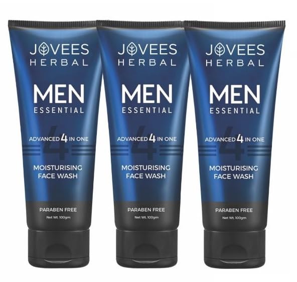 Jovees Herbal Men's Essential Advanced 4 in 1 Moisturizing Face Wash |with Vit C and Vit E | Gives Clean and Clear Skin |For All Skin Types 100G (Pack of 3)