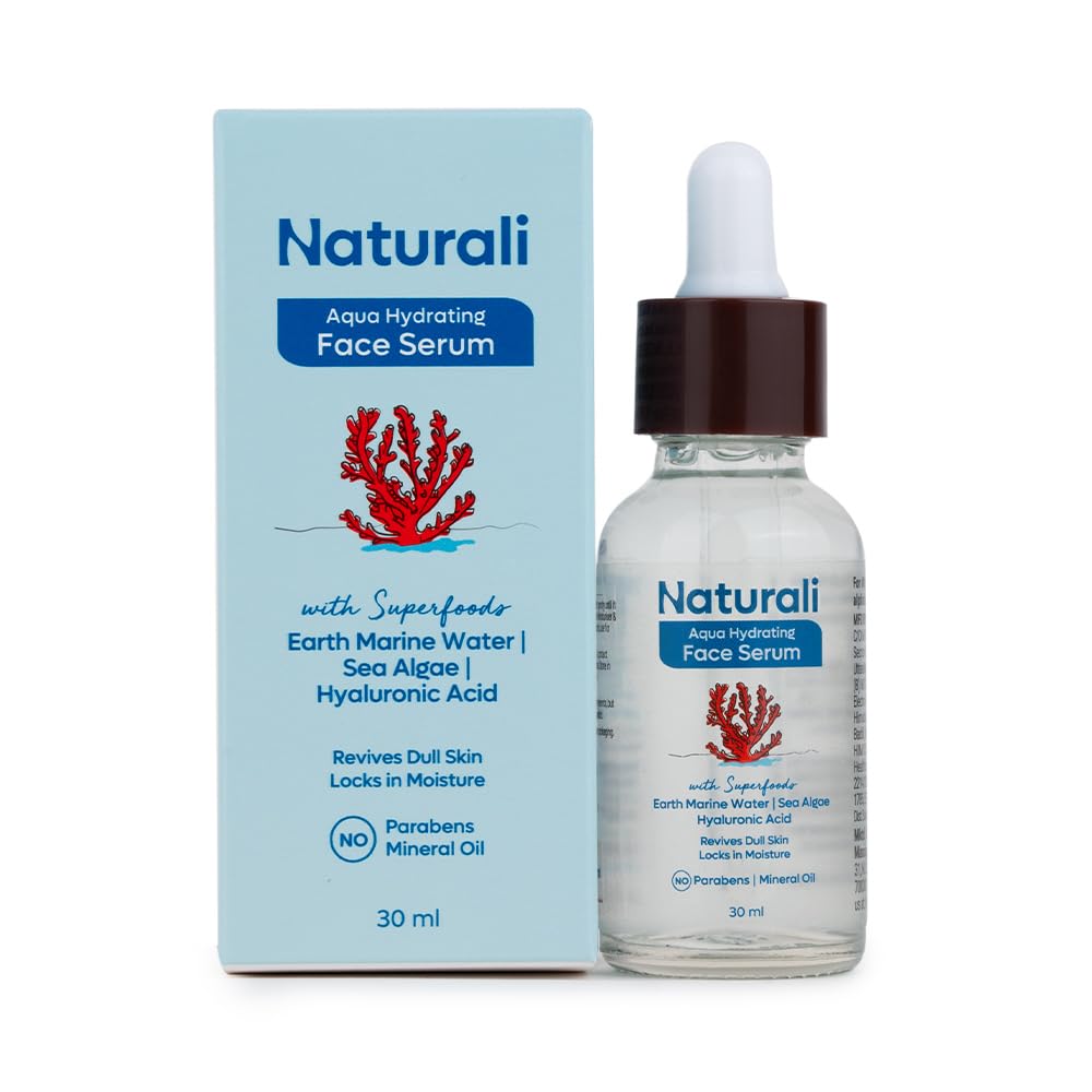 Naturali Aqua Hydrating Face Serum With Earth Marine Water, Sea Algae & Hyaluronic Acid | Locks In Moisture | Revives Dull Skin | Paraben & Mineral Oil Free | 30ml
