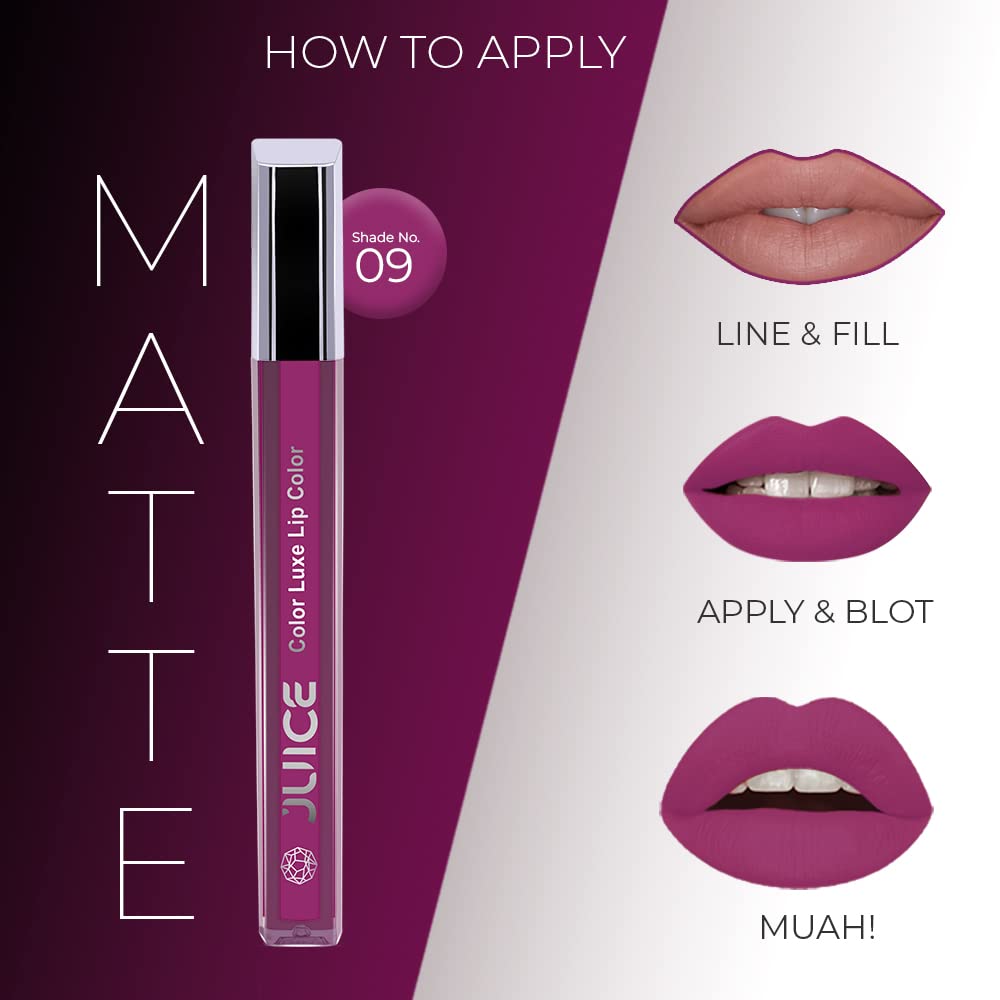 JUICE Matte Lipstick with Goodness of Bio Retinol, Moisturising lock technology, SPF 15 Waterproof & Long Lasting Magenta Hue M09