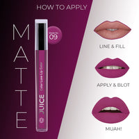 JUICE Matte Lipstick with Goodness of Bio Retinol, Moisturising lock technology, SPF 15 Waterproof & Long Lasting Magenta Hue M09