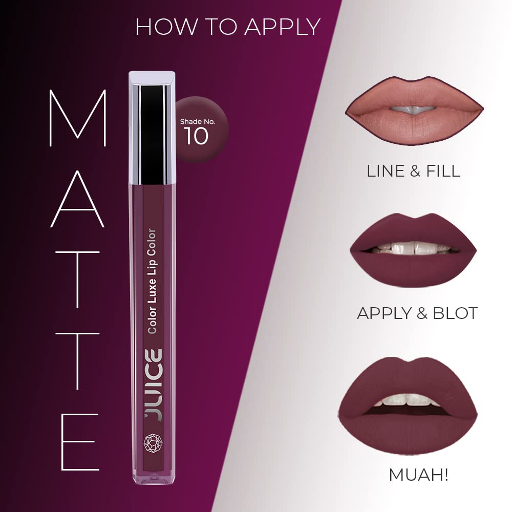 JUICE Matte Lipstick with Goodness of Bio Retinol, Moisturising lock technology, SPF 15 Waterproof & Long Lasting Purple Fantasy M10
