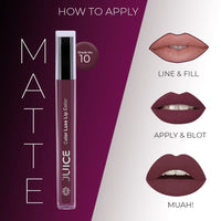 JUICE Matte Lipstick with Goodness of Bio Retinol, Moisturising lock technology, SPF 15 Waterproof & Long Lasting Purple Fantasy M10