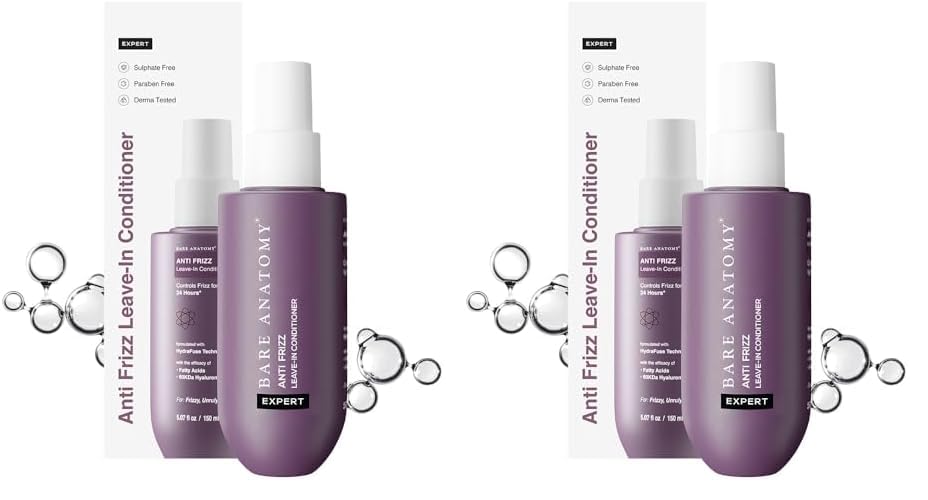 Bare Anatomy Anti Frizz Leave In Conditioner | Deep Conditioned Frizz Controlled Hair For 24 hrs | For Dry & Frizzy Hair | For Women and Men | Get Smoother, Healthy & Glossy Hair | 150ml (Pack of 2)