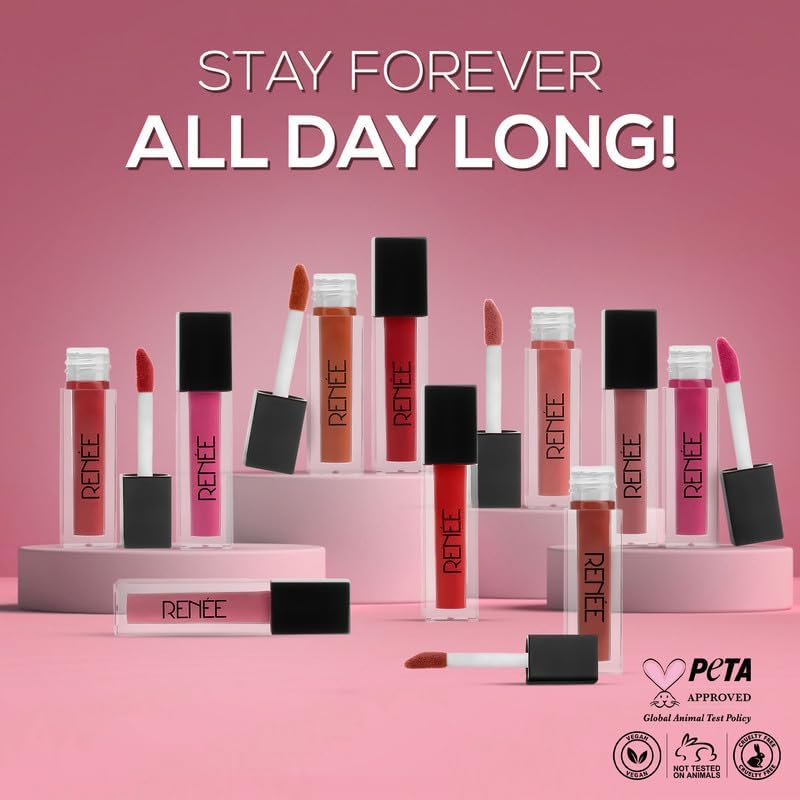 RENEE Stay Forever Matte Liquid Lipstick Combo | Transfer & Smudge-Proof | Long Lasting | Infused with Vitamin E & Jojoba Oil | Perfect for Gifting, Wedding & Special Occasions | Travel Pack of 10