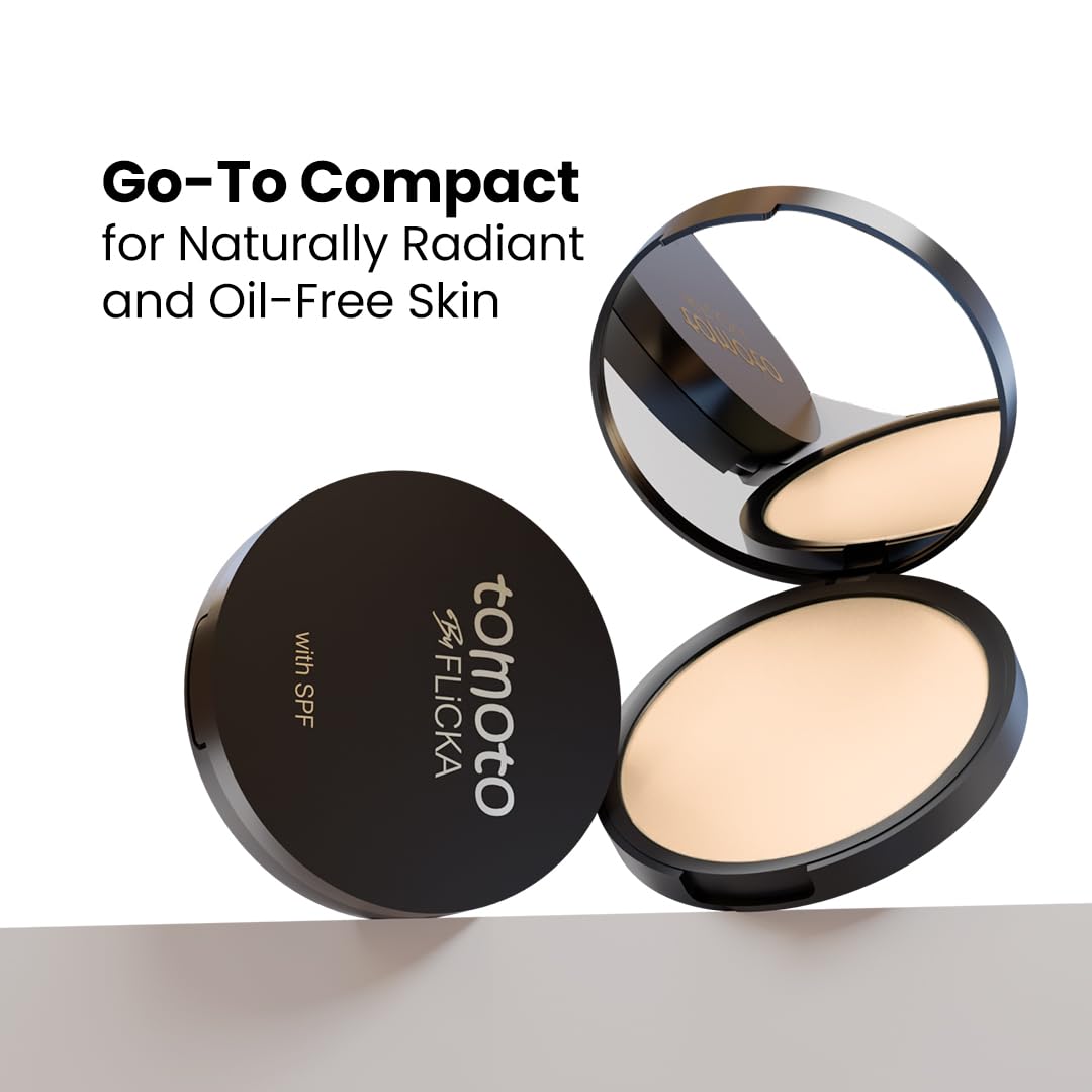 FLiCKA Tomato Compact Powder For Oil-Free, Matte Finish, Lightweight, Lasts up-to 8hrs | Enriched with SPF, Suitable For All Skin Types| 04 Walnut, 9g