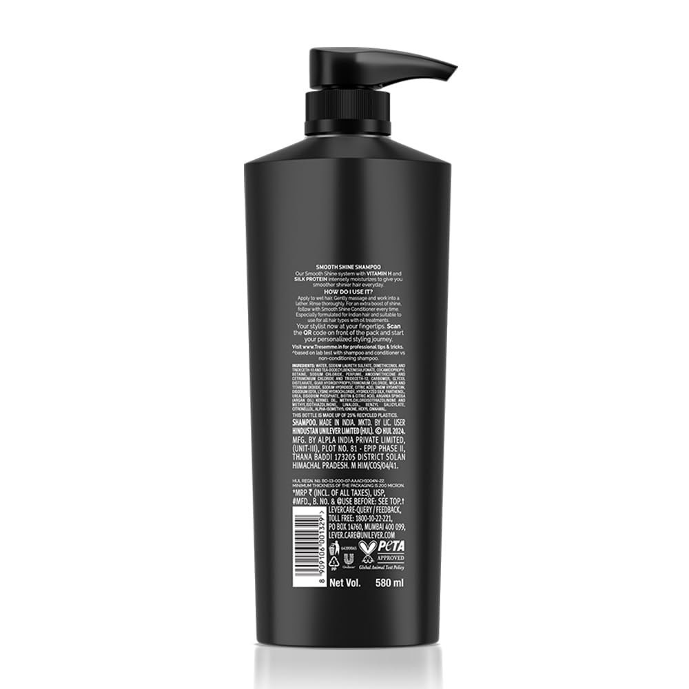 TRESemme Smooth & Shine Shampoo 580 ml, With Biotin & Silk Proteins For Silky Smooth Hair - Moisturises Dry & Frizzy Hair, For Men & Women