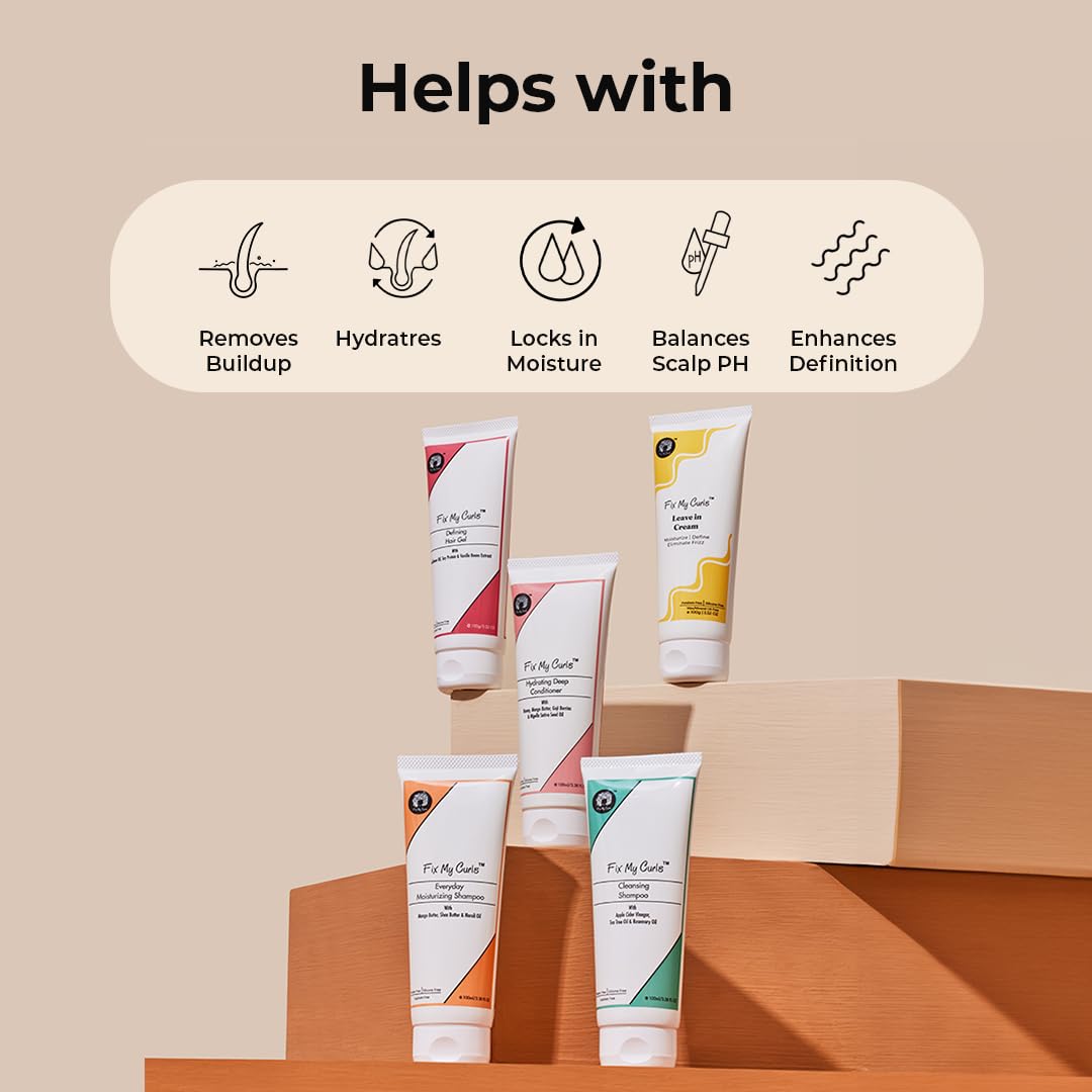 Fix My Curls Complete Curl Care Travel Kit| Cleansing Shampoo, Moisturizing Shampoo, Hydrating Conditioner, Hair Butter & Curl Quenching Gelly for Soothing, Moisturized & Defined Curls|100ml Each