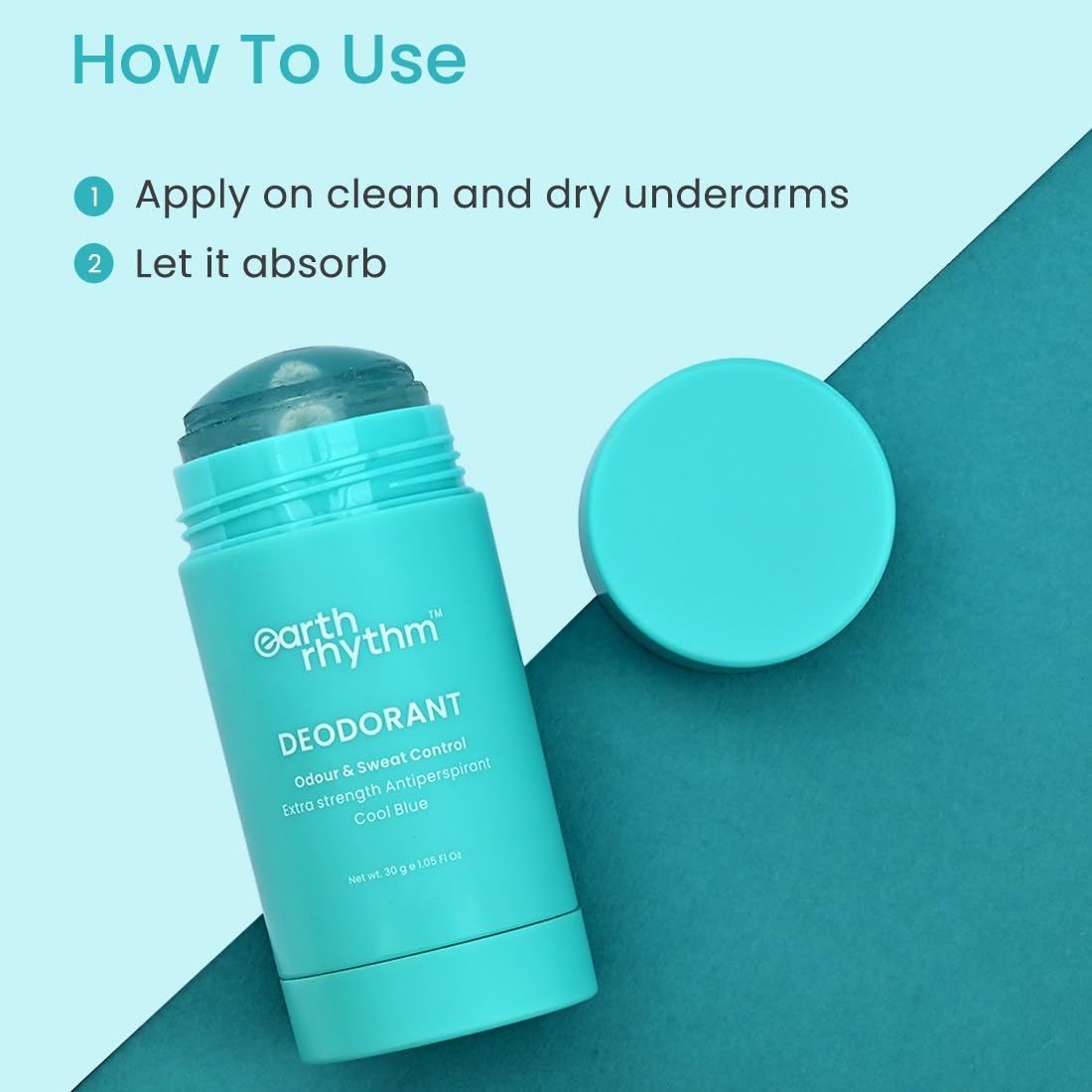 Earth Rhythm Cool Blue Deo Stick | Long Lasting, Anti perspirant, Aluminium Free, 24 Hr Freshness | Unisex - 30g
