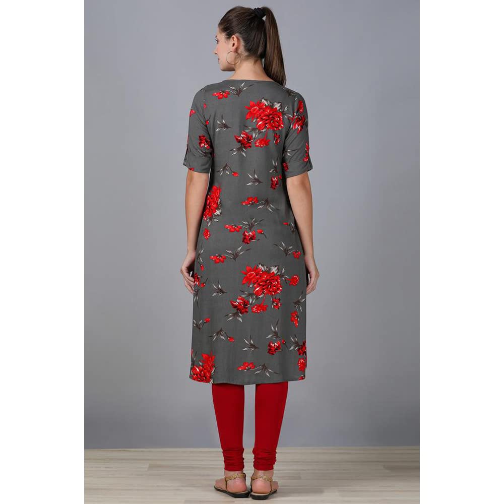in. fuse by Shoppers Stop Printed Rayon Round Neck Womens Hi Low Kurta