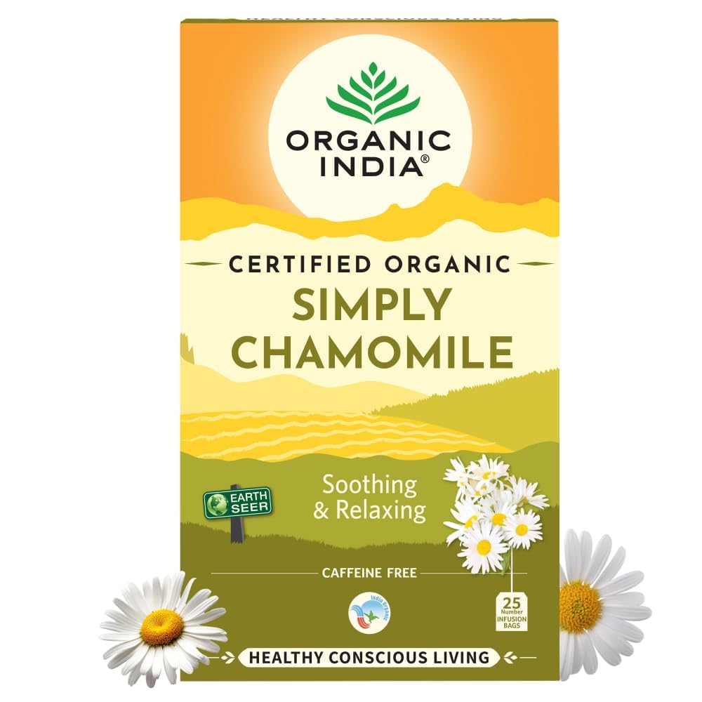 A TATA Product - Organic India Simply Chamomile Infusion, 25 Tea Bags, Certified Organic, Soothing & Relaxing, Caffeine-Free, Whole Herb Blend