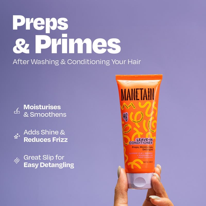 MANETAIN Leave-in Conditioner for Curly Hair 100ml | Lightweight, Moisturizing & Curl-Enhancing | Frizz Control with Slippery Elm, Seaweed & Marshmallow Root Extracts | Hydrated, Defined, & Shiny Curls |