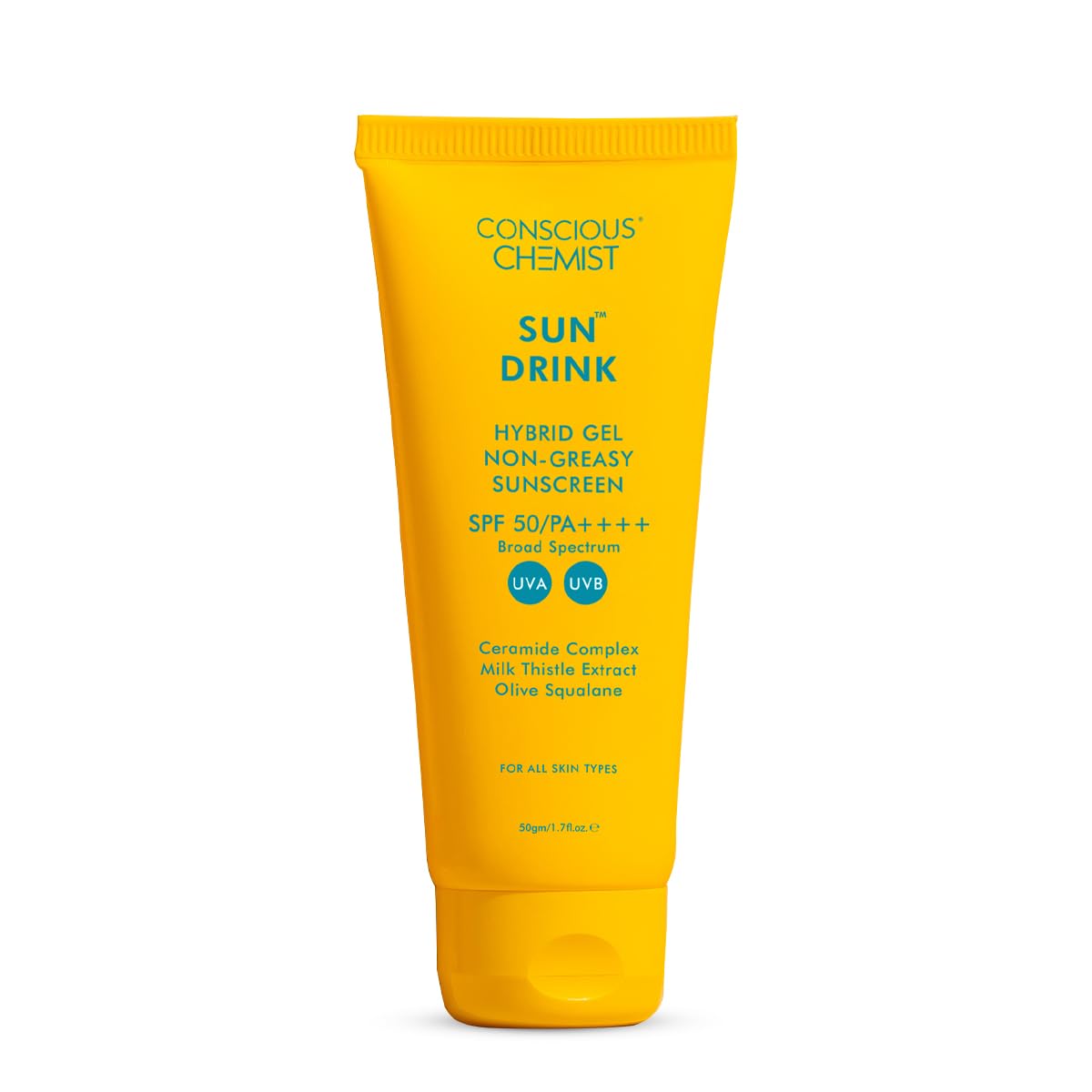 Conscious Chemist Dewy Ceramide Sunscreen SPF 50 PA++++ | For Oily Skin | UVA/UVB & Blue Light Protection | Fragrance-Free | For Men & Women, All Skin Type - Sun Drink | 50g