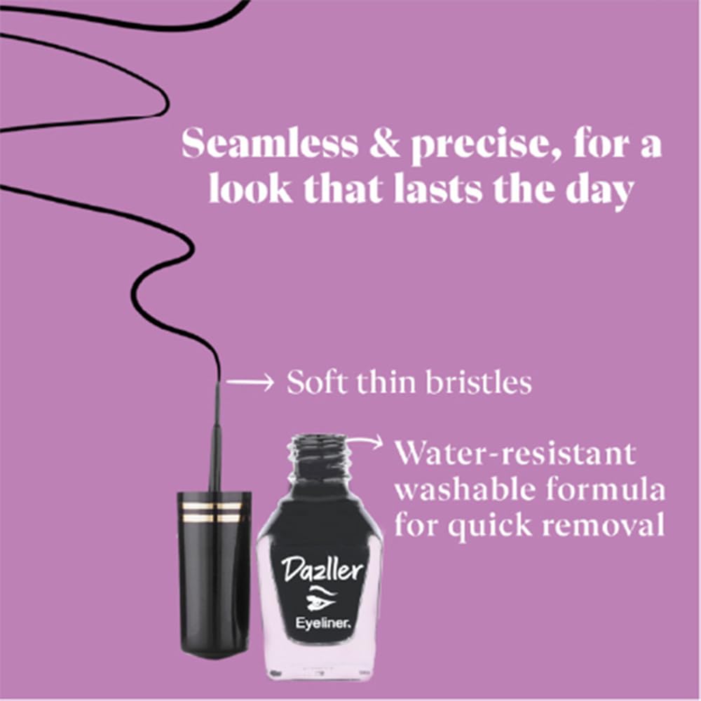 Dazller Eyeliner, 6.5mL (Pack of 3), Black, Velvet Matte, Washable, Water-resistant, Smudge-proof