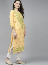 Ada Lucknowi Hand Embroidered Chikankari Straight Cotton Kurti Kurta for Women