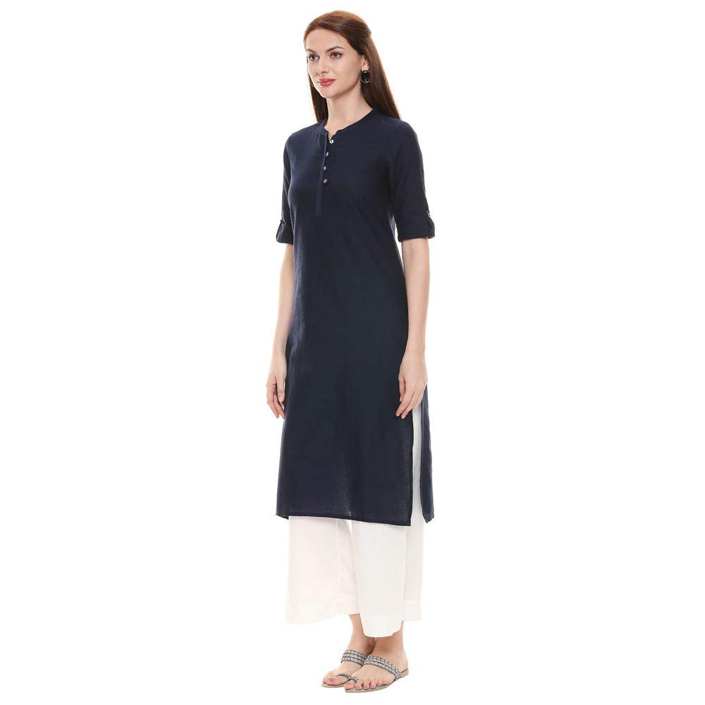 Aurelia Womens Mandarin Collar Solid Kurta