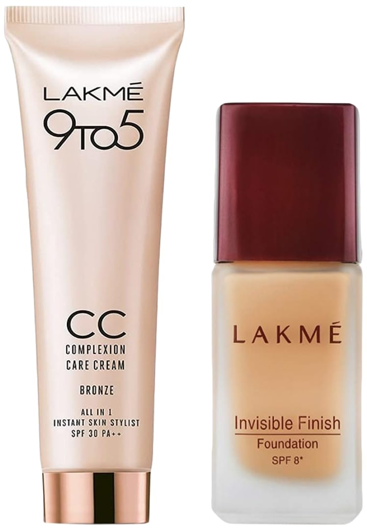 Lakmé Cream Light Coverage Foundation Natural Finish Bronze For All Skin 25 Ml,2 Count,Beige