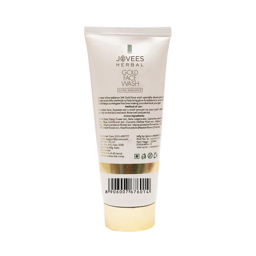 Jovees Herbal Ultra Radiance Gold Face Wash Gives Clear, Nourished & Hydrated Skin, Reduce Dark Spot And Improves Skin Texture | For All Skin Types 50ml