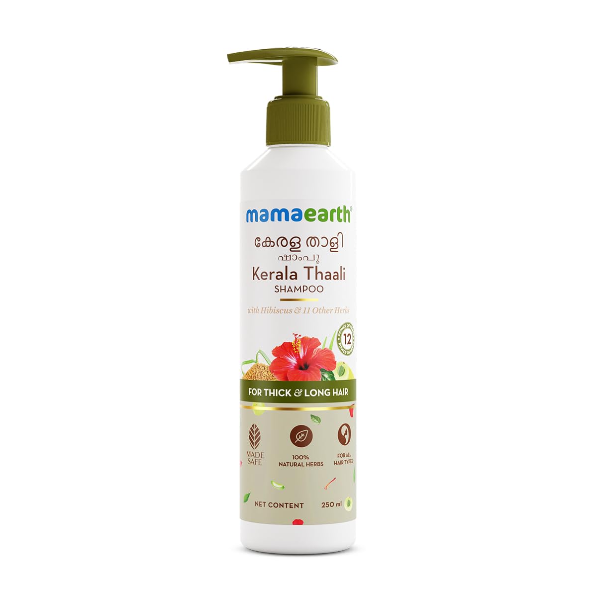 Mamaearth Kerala Thaali Shampoo with Hibiscus, Shikakai, Amla, Flax Seeds for Thick & Long Hair - 250 ml| Ready To Use Thali | Gently Cleanses | Adds Shine | 12 Potent Herbs | 100% Natural Herbs