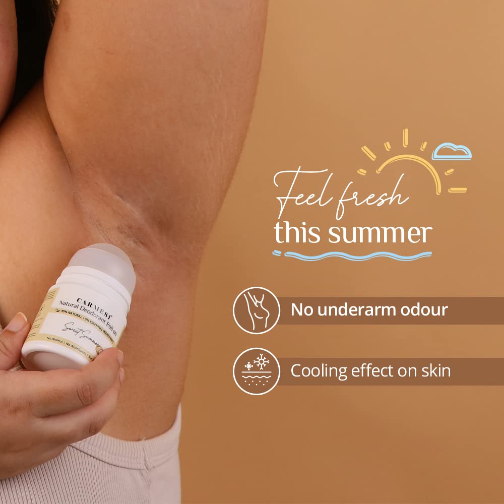 Carmesi Natural UnderArms Roll On Deodorant for Women | 95% Natural + 5% Essential Ingredients | For Fresh Underarms All Day | No Alcohol & Aluminium | Sweet Summer | 50 ml (Pack of 3)