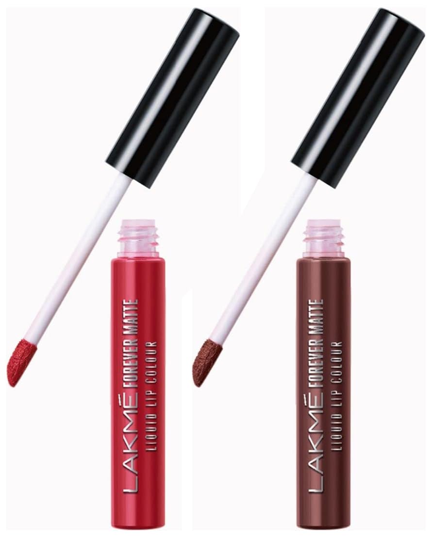 LAKMÉ Forever Matte Liquid Lip Colour, Brown Espresso, 5.6 Ml & Forever Matte Liquid Lip Colour, Red Carpet, 5.6 Ml