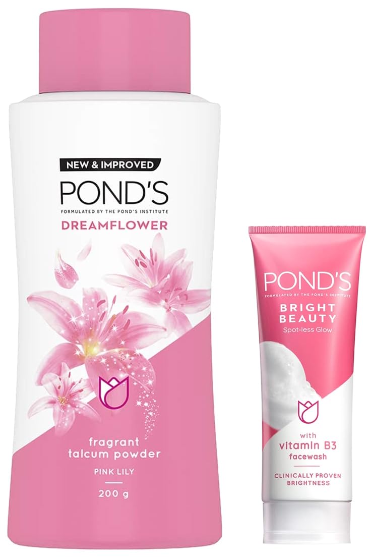 POND's Dream Flower Talc Powder, Pack of 200gm & POND's Bright Beauty Spot-less Glow Face Wash With Vitamins, Removes Dead Skin Cells & Dark Spots, Double Brightness Action, All Skin Types, 100g