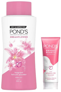 POND's Dream Flower Talc Powder, Pack of 200gm & POND's Bright Beauty Spot-less Glow Face Wash With Vitamins, Removes Dead Skin Cells & Dark Spots, Double Brightness Action, All Skin Types, 100g