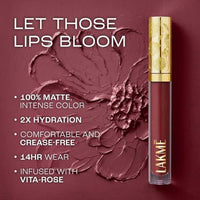 Lakmé Rouge Bloom Matte Lip Liquid, Matte Finish, longlasting for up to 14 hours, quick drying & transfer-proof, infused with vita rose for smooth & moisturised lips - Daring Dahlia