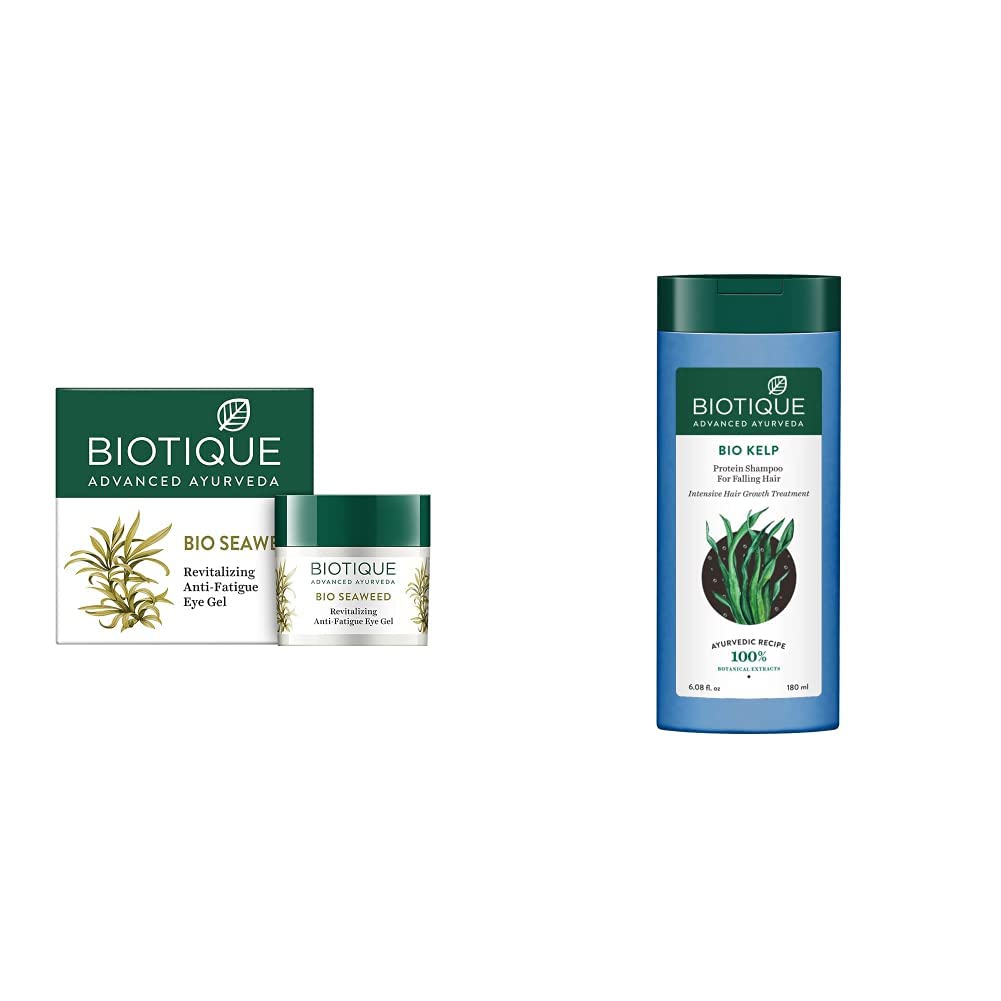 Biotique Bio Seaweed Revitalizing Anti Fatigue Eye Gel, 15G And Biotique Bio Kelp Protein Shampoo For Falling Hair Intensive Hair Regrowth Treatment, 180ml