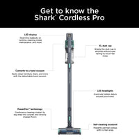 Shark IZ631H Cordless Pro Vacuum with PowerFins and Self-Cleaning Brushroll, Includes Upholstery Tool & Crevice Tool, Up To 60 Minute Runtime, HEPA Filtration, Cordless Vacuum, Dark Grey/Mojito Gray