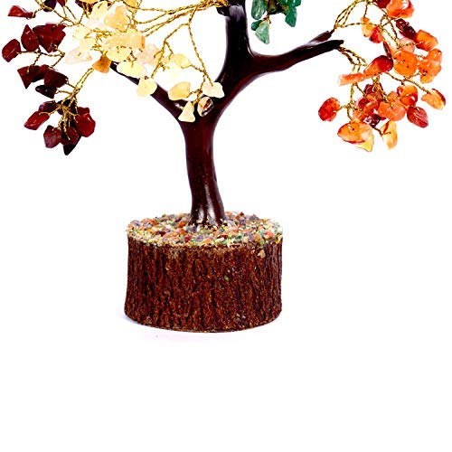 Seven Chakra Tree of Life, Crystal Tree for Positive Energy - Feng Shui Tree, Artificial Tree, Crystal Decoration, Money Tree, Handmade 7 Chakra Tree, Stone Tree, Healing Crystals, Spiritual Gifts 001 Seven Chakra (Golden Wire)