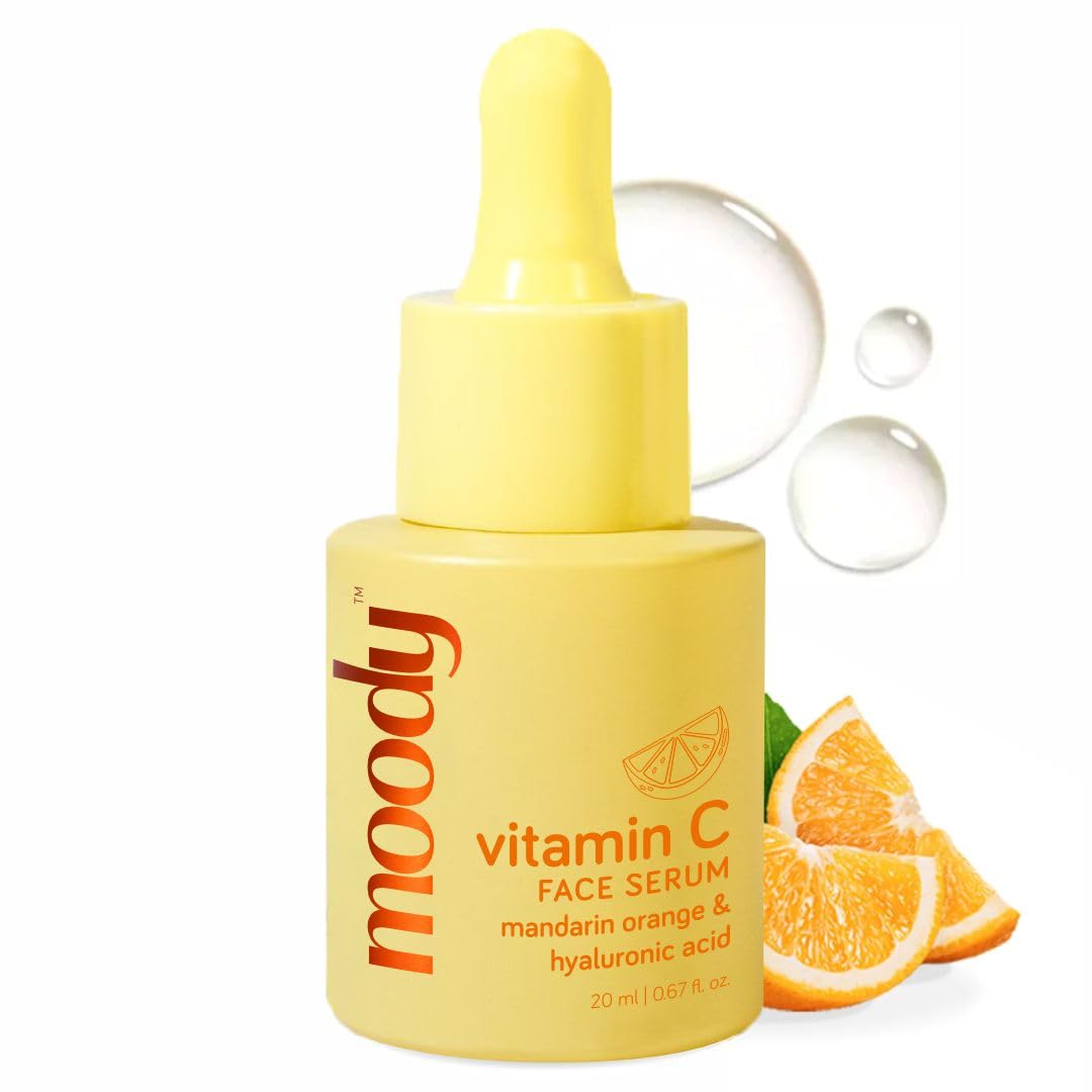 Moody Vitamin C Face Serum for Glowing Skin, Brightening & Hydrating | Mandarin Orange & Hyaluronic Acid | Vegan & Cruelty Free | Radiant and Supple Skin | Reduces Dark Spots and Pigmentation, 20ml