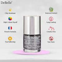 DeBelle Gel Nail Polish Grey Glitteratti (Silver Glitter Nail Paint)|Non UV - Gel Finish |Chip Resistant | Seaweed Enriched Formula| Long Lasting|Cruelty and Toxic Free| 8ml