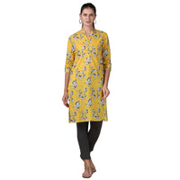in. fuse by Shoppers Stop Mandarin Neck Printed Cotton Women Straight Fit Kurta