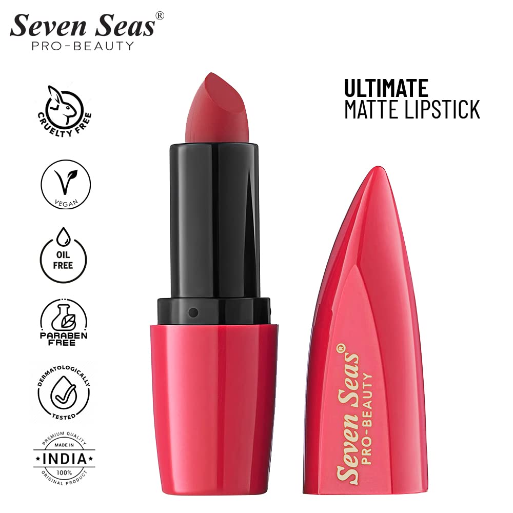 Seven Seas Ultimate Matte Full Coverage Long Lasting Lipstick | Smooth Application | Transferproof & Smudge Proof | Highly Pigemented Lipstick for Women (Rose)