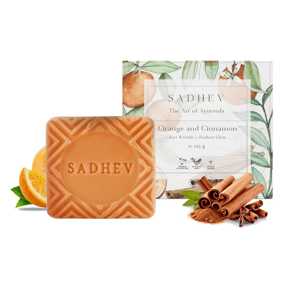 Sadhev Organic Orange & Cinnamon Bathing Soap for Anti-Wrinkle Chemical Free - 125g (Pack of 1)