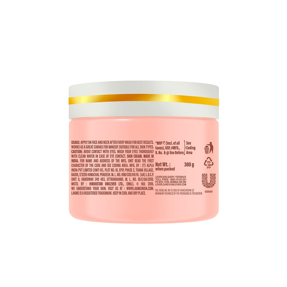 Lakmé Peach Milk Soft Crème Light Moisturizer for Face 300 g, Daily Lightweight Face Lotion with Vitamin E for Soft Skin- Non Sticky 24h Moisture (Pack of 2)
