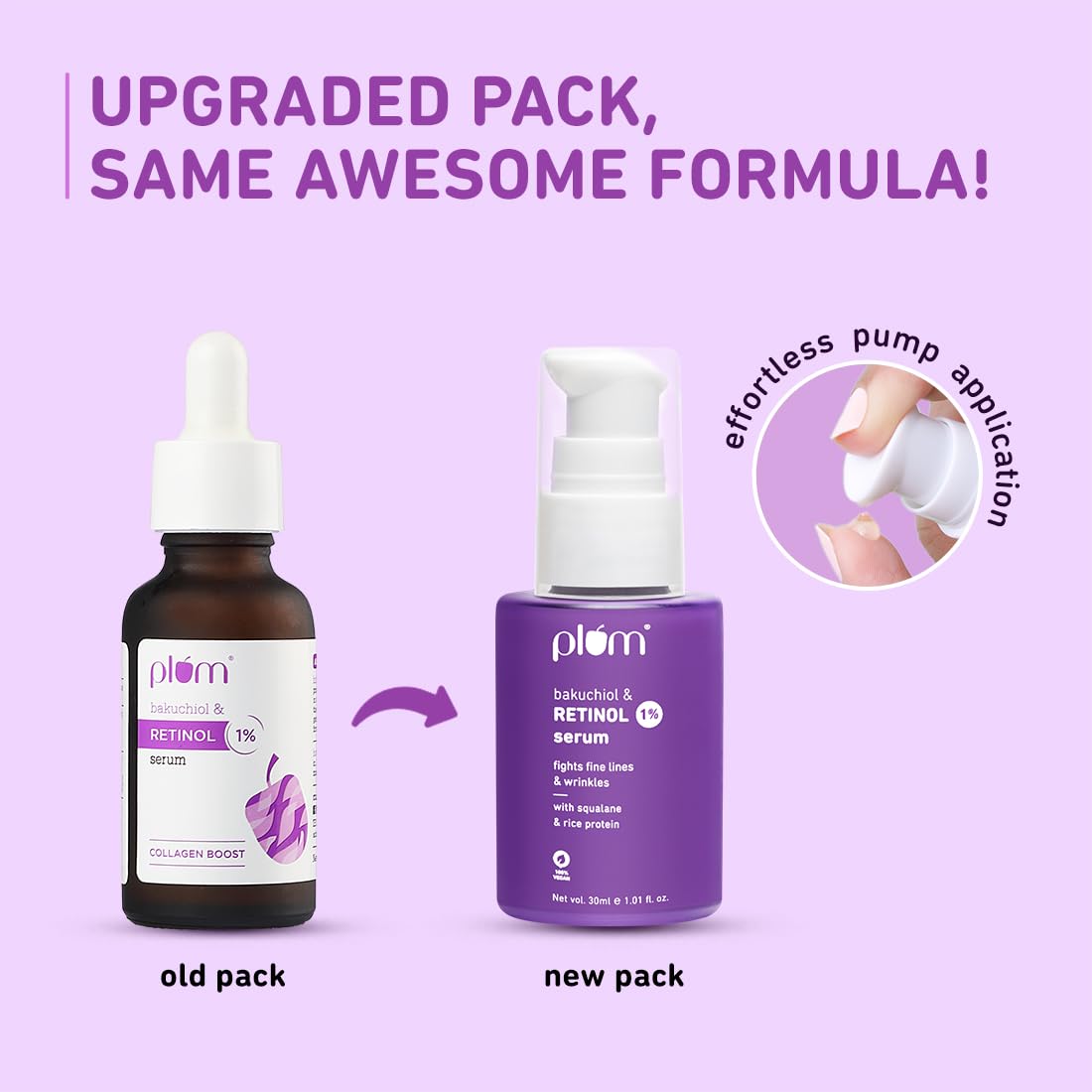 Plum 1% Retinol Anti-Aging Night Face Serum with Bakuchiol | Boosts Collagen, Reduces Fine Lines & Wrinkles | Retinol Serum for Face | for Women & Men | Beginner-Friendly | Suits All Skin Types | 30ml