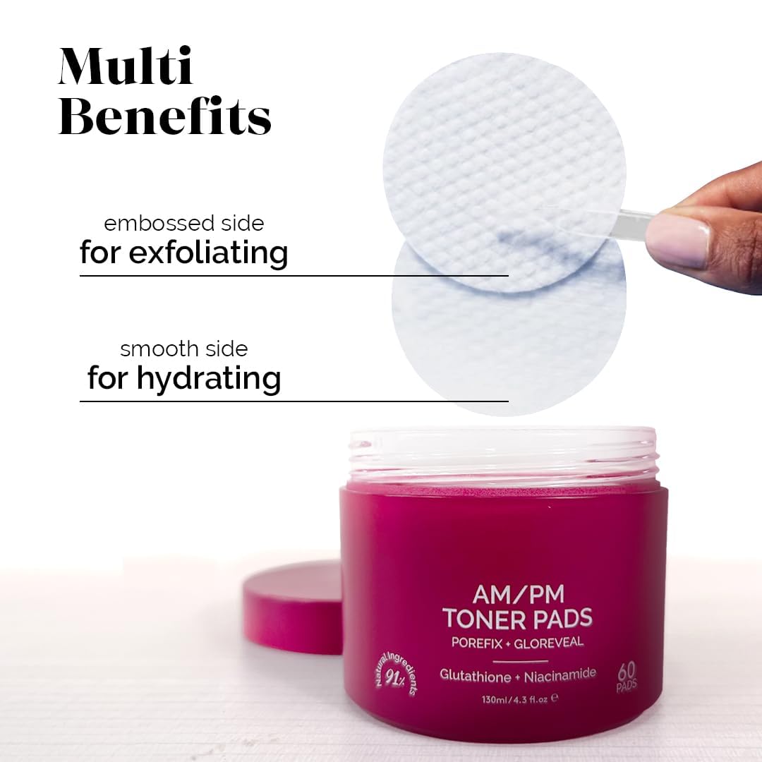 LuxaDerme Korean AM/PM Toner Pads | Remove Impurities & Tighten Pores | Even tone & Hyrdated Skin | Achieve Korean Glass Skin Glow | 91% Natural Ingredients with Niacinamide, Gluathione & Astaxanthin | 60 Pads