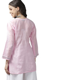 Ada Women's  Hand Embroidered Lucknowi Chikankari Cotton Straight Short Top Kurti A178625