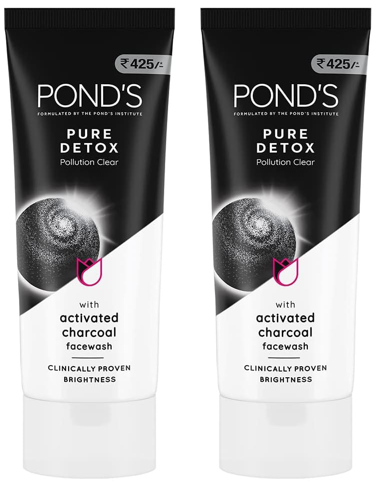 POND'S Pure Detox Face Wash 200 g, Daily Exfoliating & Brightening Cleanser, Deep Cleans Oily Skin - With Activated Charcoal for Fresh, Glowing Skin (Pack of 2)