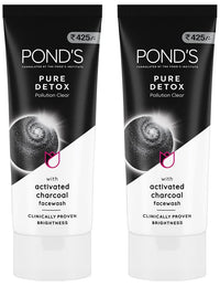 POND'S Pure Detox Face Wash 200 g, Daily Exfoliating & Brightening Cleanser, Deep Cleans Oily Skin - With Activated Charcoal for Fresh, Glowing Skin (Pack of 2)