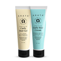 Arata Curl Styling Combo (Mini) - Curl Cream (50ml) + Gel (50ml) For Dry, Frizzy, Wavy, Curly Hair | Reduces Frizz | Moisturises, Hydrates & Defines Curls | Natural Hold | No Sulphate,Paraben,Silicone