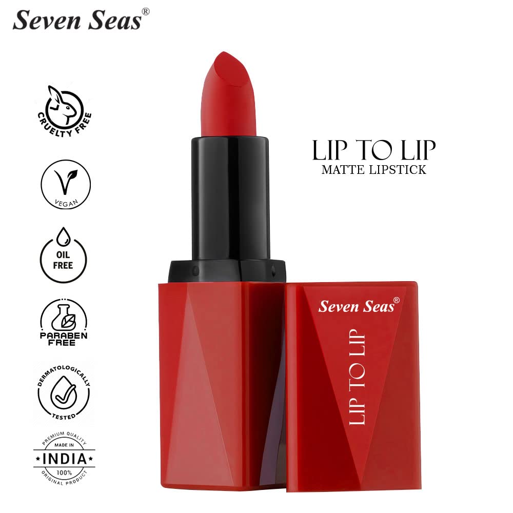 Seven Seas Lip To Lip Matte Full Coverage Long Lasting Lipstick | Smooth Application | Transferproof & Smudge Proof | Highly Pigemented Lipstick for Women (Matte Red)