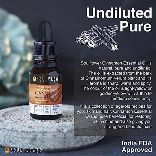 Soulflower Cinnamon Essential Oil for Skin Care, Hair Care, Hydrating | 100% Pure, Natural, Undiluted Cinnamon Essential Oil 15ml