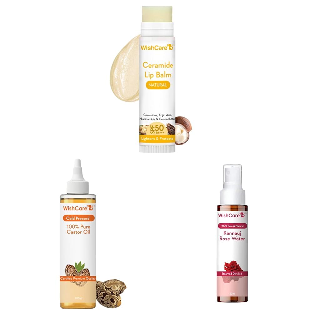 WishCare SPF50 Lip Balm, Castor Oil, Rose Water