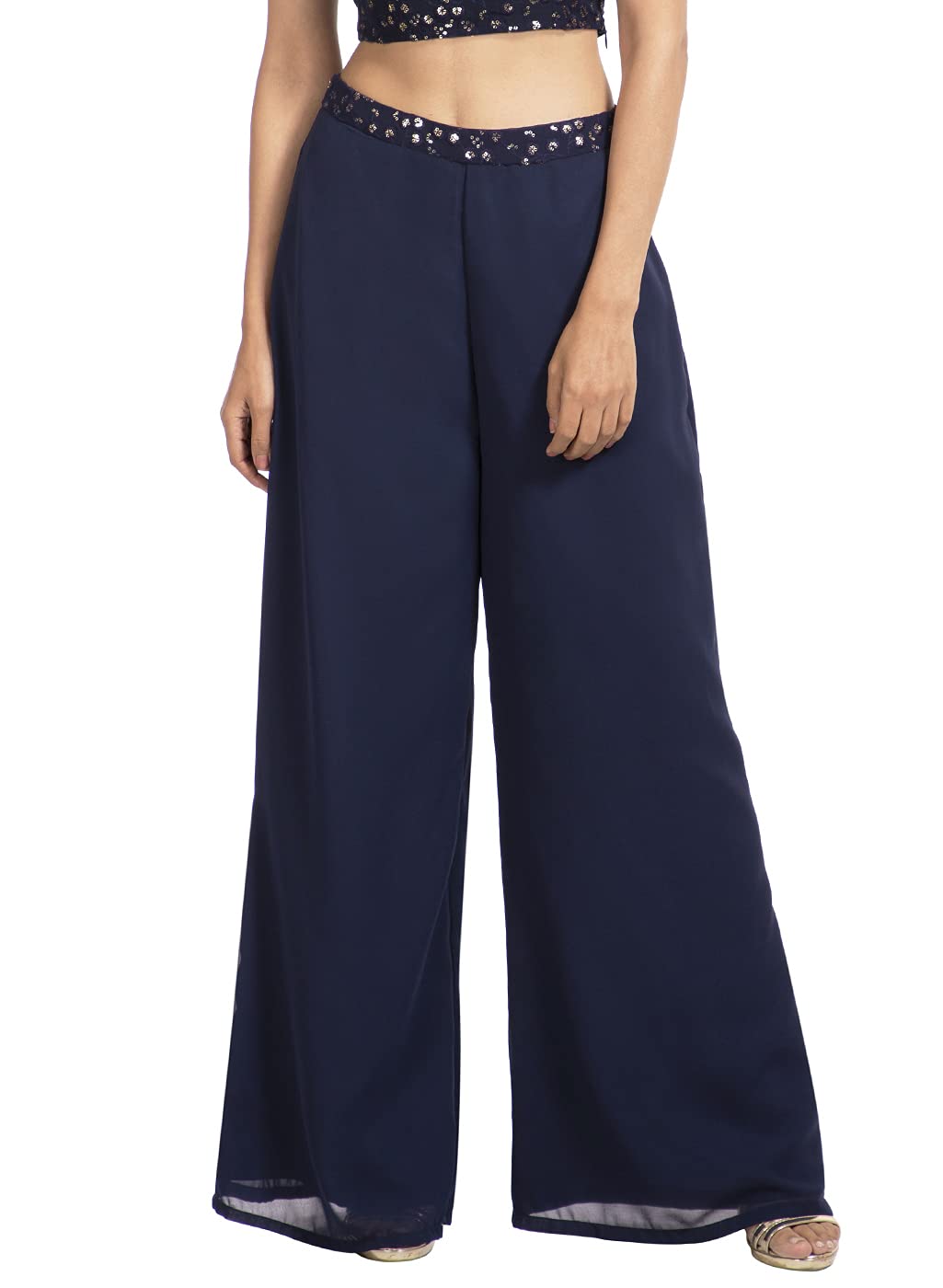 Indya Womens Solid Embellished Waist Palazzo Pants